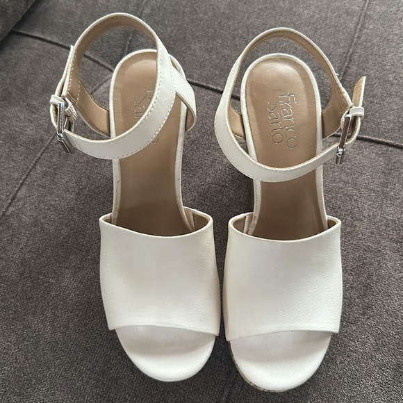 Franco Sarto Leather Cream Color Wedge Cork Sandals Size 7 - Picture 3 of 6